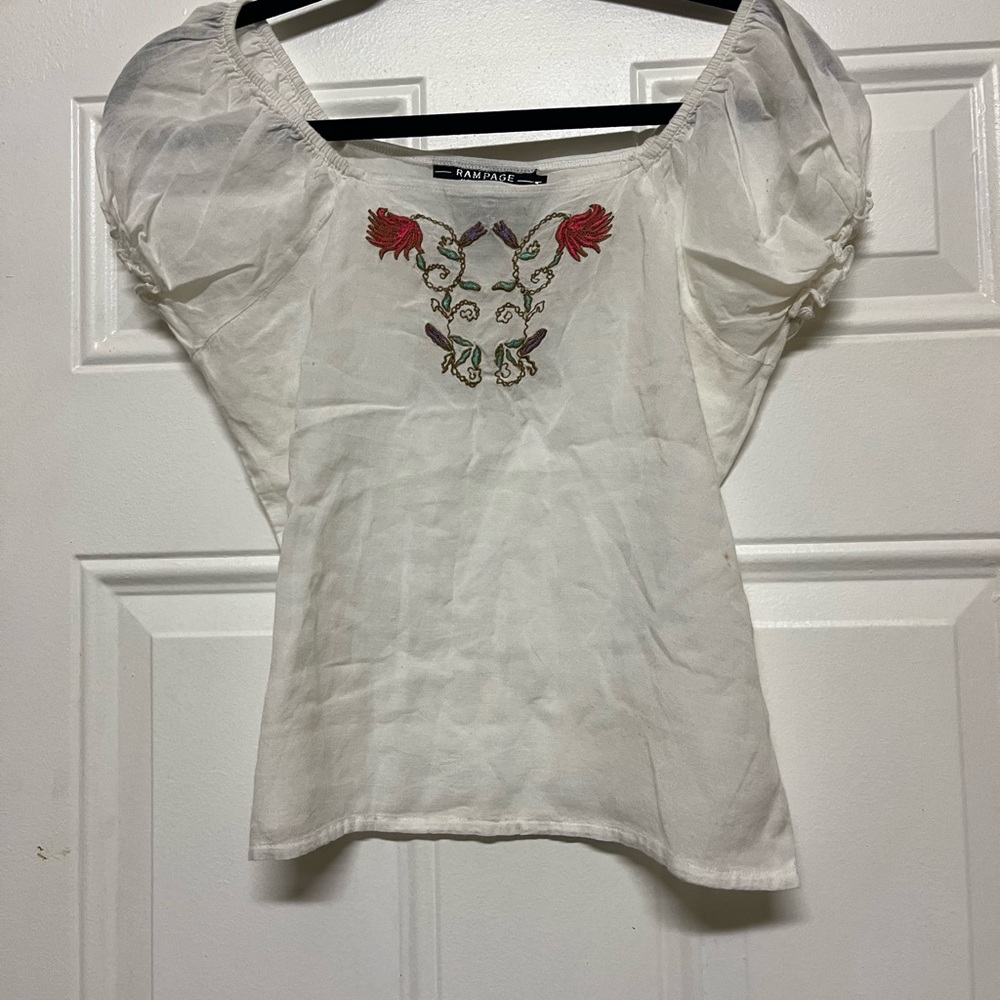 Rampage White Blouse with Red Embroidery